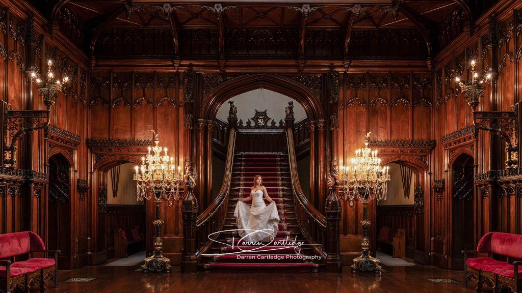 Yorkshire Wedding Photographer - Bride on Grand Staircase