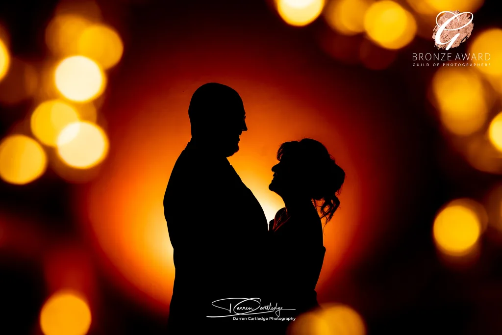 Silhouette of bride and groom in East Yorkshire.